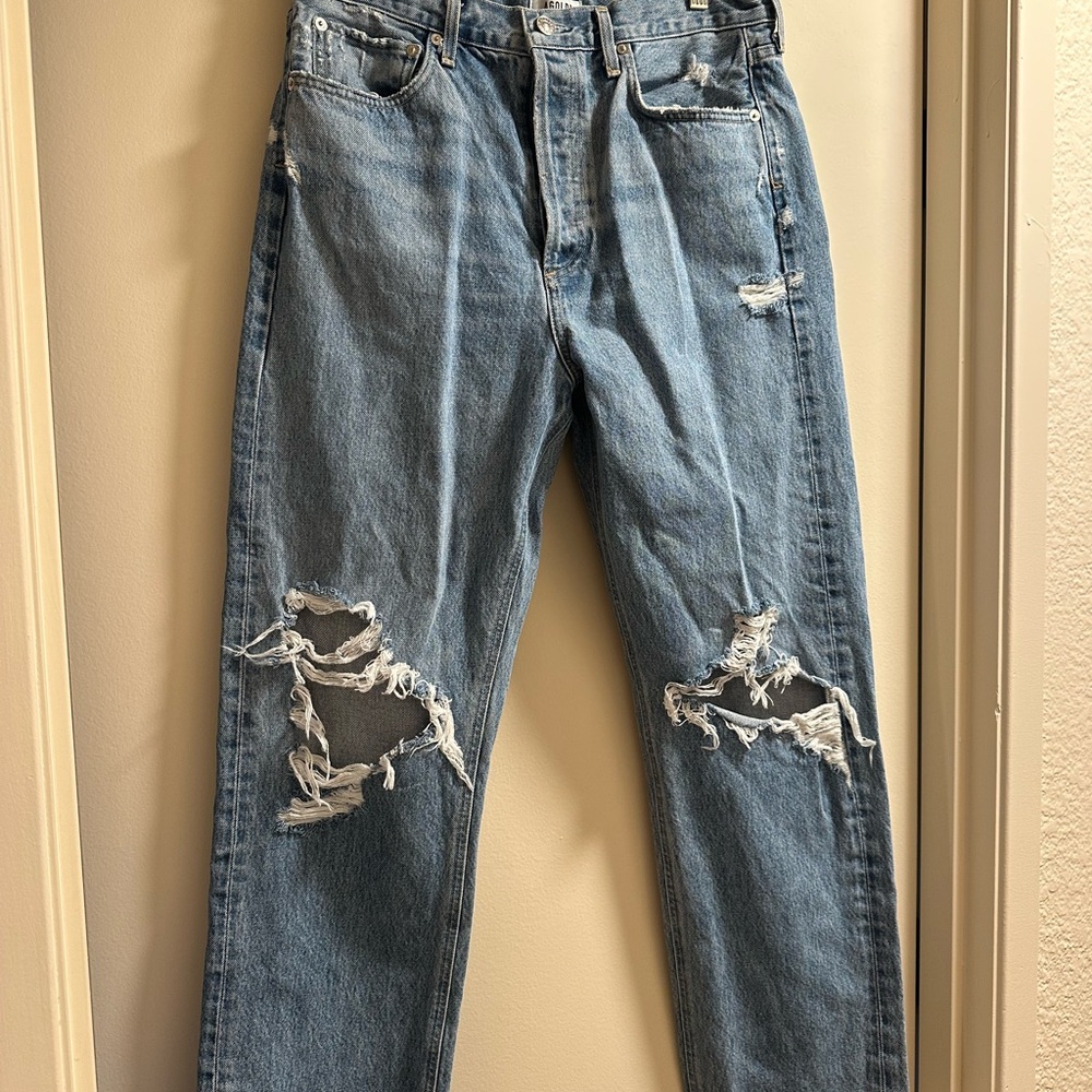 Agolde Women's Distressed Blue Boyfriend Jeans